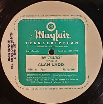 Alan Ladd Box 13 radio show transcription